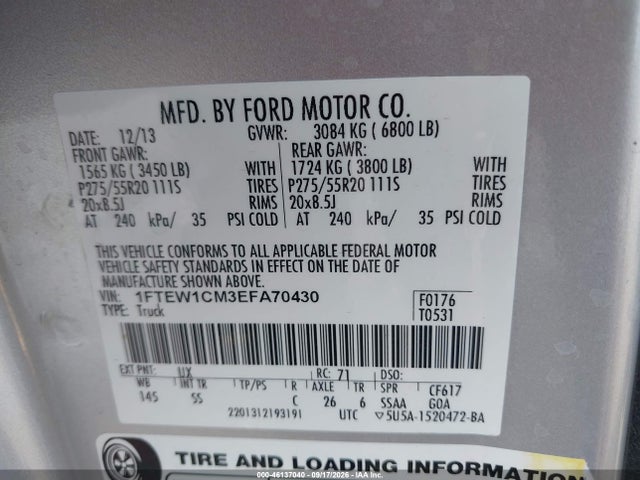 Aukcja sprzedaży 2014 Ford F-150 Stx, vin: 1FTEW1CM3EFA70430, numer aukcji: 46137040