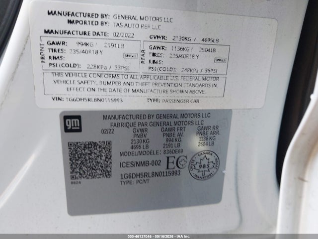 Aukcja sprzedaży 2022 Cadillac Ct4-v V-series, vin: 1G6DH5RL8N0115993, numer aukcji: 46137046