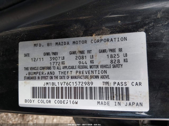 46137051 :رقم المزاد ، JM1BL1V76C1572989 vin ، 2012 Mazda Mazda3 I Touring مزاد بيع