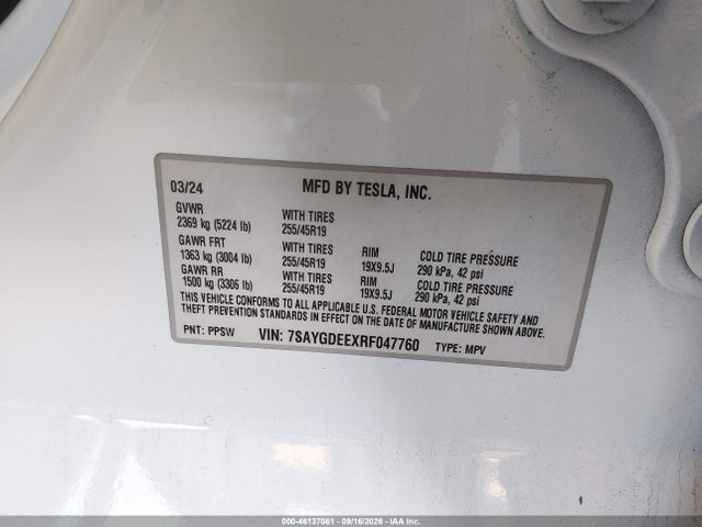 Aukcja sprzedaży 2024 Tesla Model Y Long Range Dual Motor All-wheel Drive, vin: 7SAYGDEEXRF047760, numer aukcji: 46137061