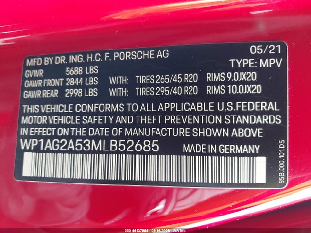 WP1AG2A53MLB52685 Porsche Macan Gts