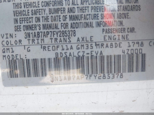 3N1AB7AP7FY285378 Nissan SENTRA S