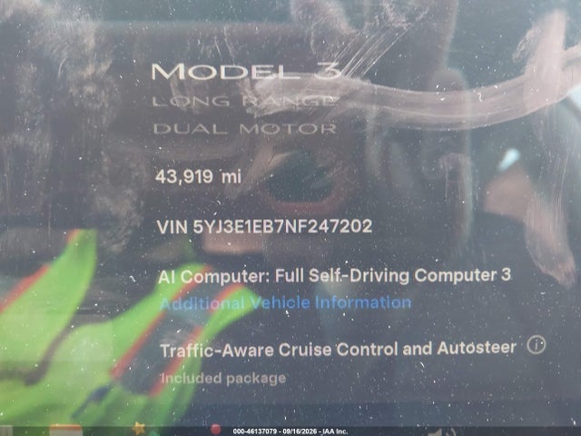 Tesla Model 3 Long Range 2022 5YJ3E1EB7NF247202 Image 7