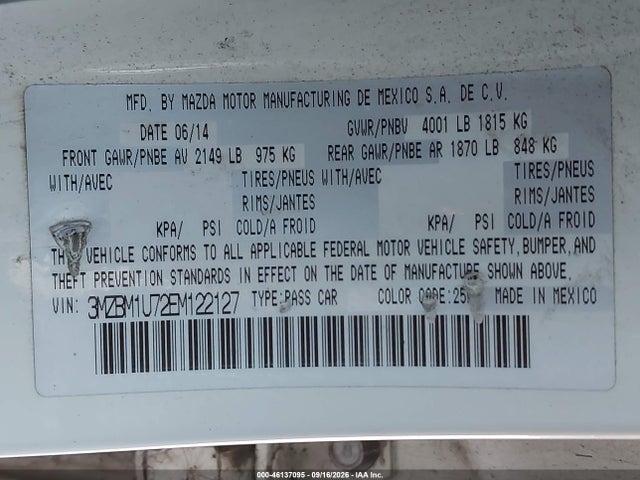 Продаж на аукціоні авто 2014 Mazda Mazda3 I Sport, vin: 3MZBM1U72EM122127, номер лоту: 46137095
