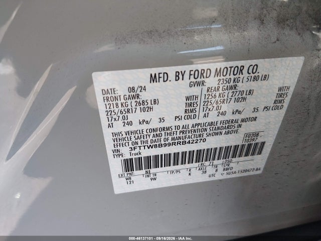 2024 Ford Maverick Xl მანქანა იყიდება აუქციონზე, vin: 3FTTW8B99RRB42270, აუქციონის ნომერი: 46137101