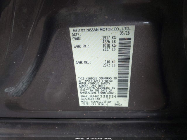 Nissan Altima 2.5 S 2016 1N4AL3AP4GC238554 Image 9