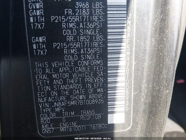 Продаж на аукціоні авто 2011 Nissan Juke S, vin: JN8AF5MR7BT008935, номер лоту: 46137139