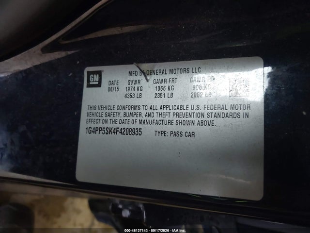 2015 Buick Verano მანქანა იყიდება აუქციონზე, vin: 1G4PP5SK4F4208935, აუქციონის ნომერი: 46137143