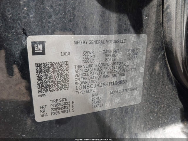 Aukcja sprzedaży 2019 Chevrolet Suburban Premier, vin: 1GNSCJKJ5KR196857, numer aukcji: 46137144