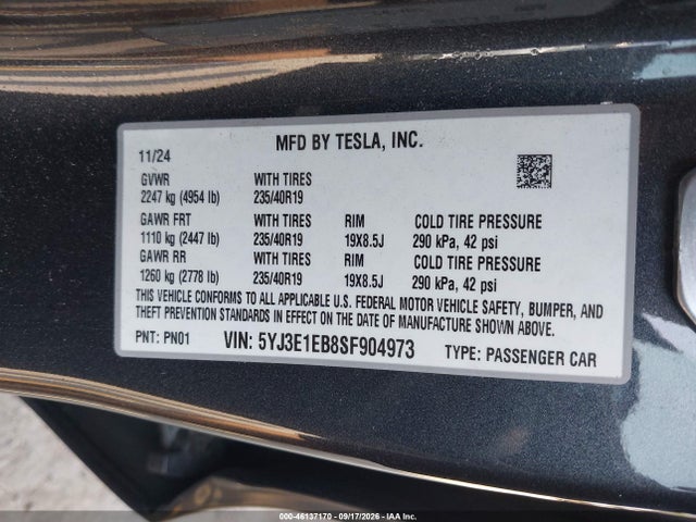 Продаж на аукціоні авто 2025 Tesla Model 3 Long Range All-wheel Drive, vin: 5YJ3E1EB8SF904973, номер лоту: 46137170