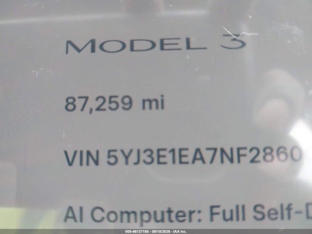 5YJ3E1EA7NF286007 Tesla MODEL 3