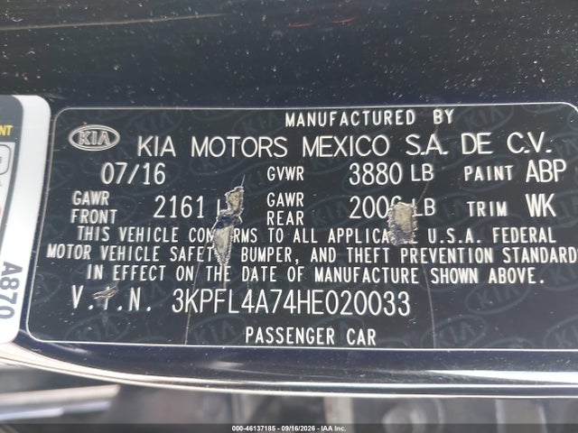 Продажа на аукционе авто 2017 Kia Forte Lx, vin: 3KPFL4A74HE020033, номер лота: 46137185