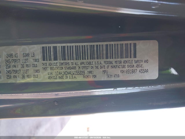 Aukcja sprzedaży 2020 Jeep Wrangler Unlimited Sport S 4x4, vin: 1C4HJXDN4LW155229, numer aukcji: 46137237