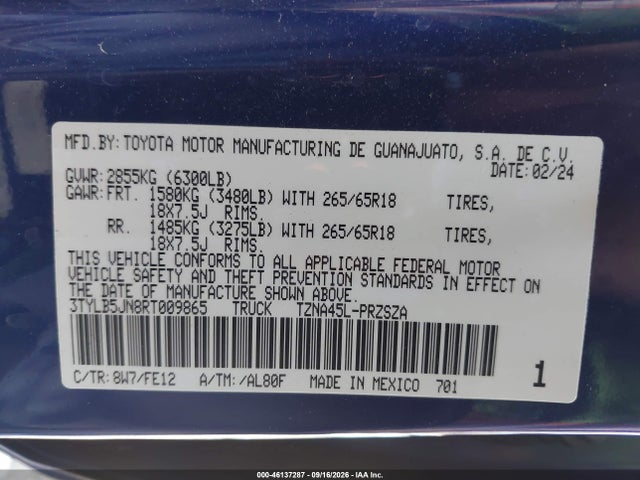 Продаж на аукціоні авто 2024 Toyota Tacoma Trd Sport, vin: 3TYLB5JN8RT009865, номер лоту: 46137287