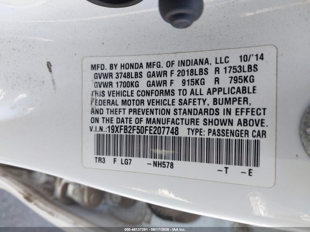 Honda Civic Lx 2015 19XFB2F50FE207748 Image 9