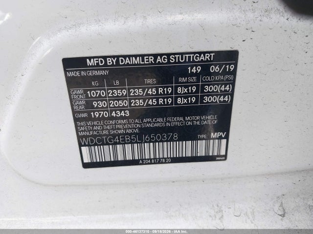 WDCTG4EB5LJ650378 Mercedes-Benz GLA 250