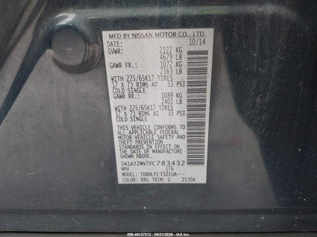 Продажа на аукционе авто 2015 Nissan Rogue S, vin: 5N1AT2MV7FC783432, номер лота: 46137313