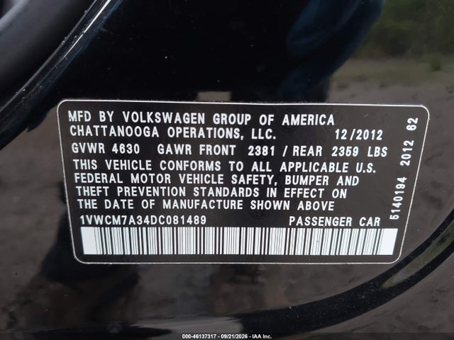 Продаж на аукціоні авто 2013 Volkswagen Passat 3.6l V6 Sel Premium, vin: 1VWCM7A34DC081489, номер лоту: 46137317