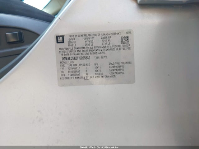 Aukcja sprzedaży 2017 Chevrolet Equinox Lt, vin: 2GNALCEK8H6265539, numer aukcji: 46137342