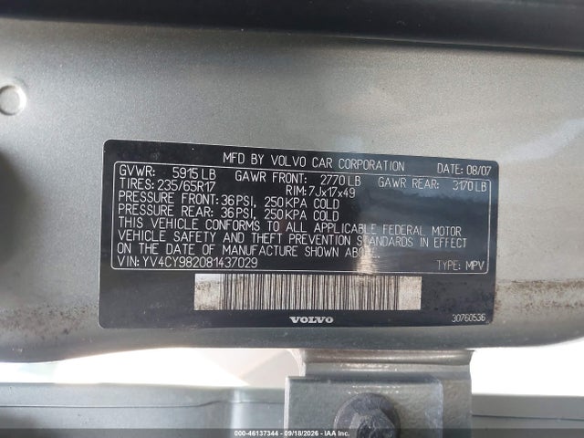 Продаж на аукціоні авто 2008 Volvo Xc90 3.2, vin: YV4CY982081437029, номер лоту: 46137344