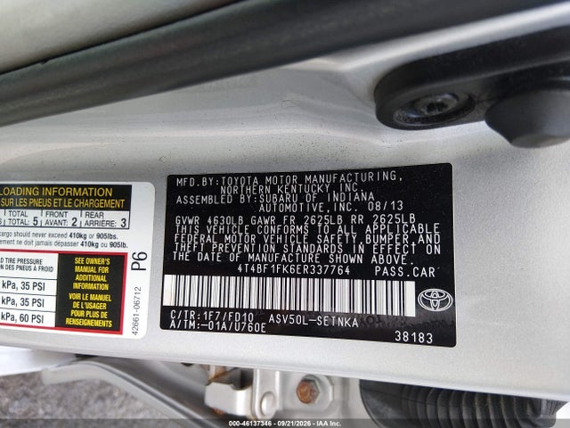 Aukcja sprzedaży 2014 Toyota Camry Le, vin: 4T4BF1FK6ER337764, numer aukcji: 46137346