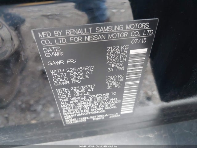Nissan ROGUE SV 2015 KNMAT2MV0FP584056 Image 9