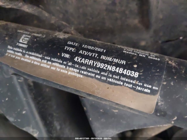46137360 :رقم المزاد ، 4XARRY992N8484038 vin ، 2022 Polaris Ranger Xp 1000 Northstar Ultimate مزاد بيع