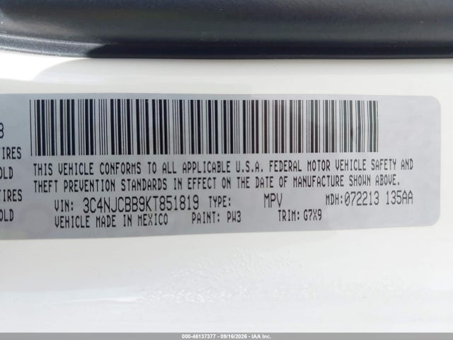 Продажа на аукционе авто 2019 Jeep Compass Latitude Fwd, vin: 3C4NJCBB9KT851819, номер лота: 46137377