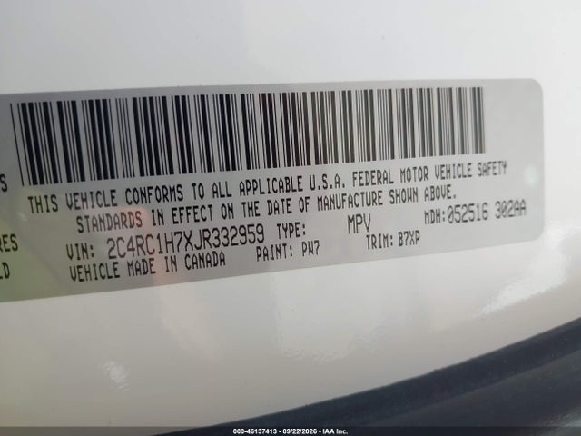 2018 Chrysler Pacifica Hybrid Touring Plus მანქანა იყიდება აუქციონზე, vin: 2C4RC1H7XJR332959, აუქციონის ნომერი: 46137413