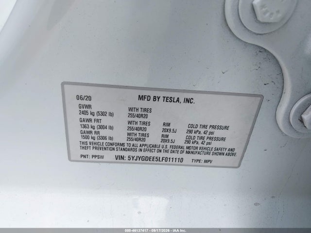 5YJYGDEE5LF011110 Tesla Model Y Long Range Dual Motor All-wheel Drive