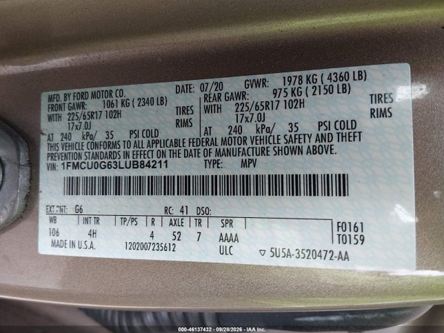 Ford ESCAPE SE 2020 1FMCU0G63LUB84211 Image 9