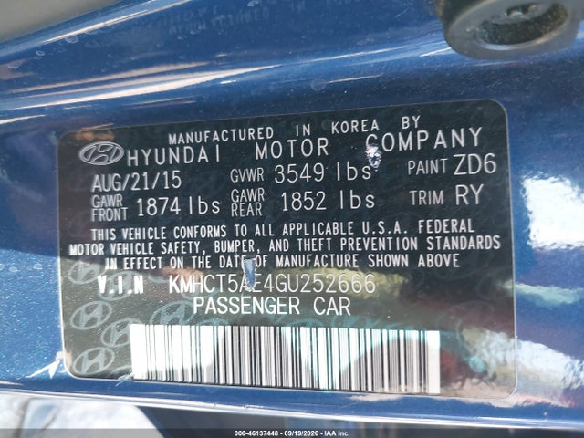 Продаж на аукціоні авто 2016 Hyundai Accent Se, vin: KMHCT5AE4GU252666, номер лоту: 46137448