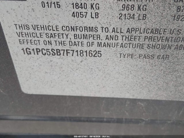 Aukcja sprzedaży 2015 Chevrolet Cruze 1lt Auto, vin: 1G1PC5SB7F7181625, numer aukcji: 46137451