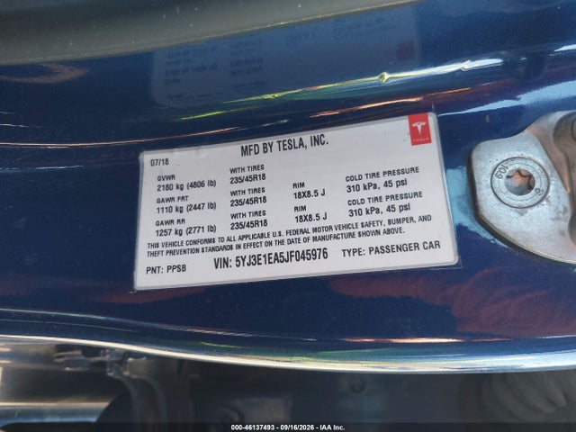 Aukcja sprzedaży 2018 Tesla Model 3 Long Range/mid Range, vin: 5YJ3E1EA5JF045976, numer aukcji: 46137493