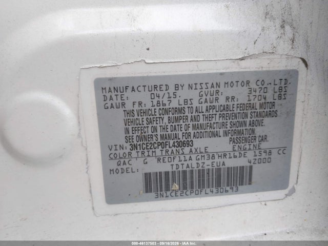 Продаж на аукціоні авто 2015 Nissan Versa Note Sv, vin: 3N1CE2CP0FL430693, номер лоту: 46137503