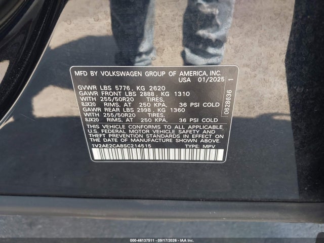 46137511 :رقم المزاد ، 1V2AE2CA8SC214515 vin ، 2025 Volkswagen Atlas Cross Sport 2.0t Sel R-line Black مزاد بيع