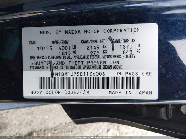 2014 Mazda Mazda3 I Sport მანქანა იყიდება აუქციონზე, vin: JM1BM1U75E1136006, აუქციონის ნომერი: 46137531