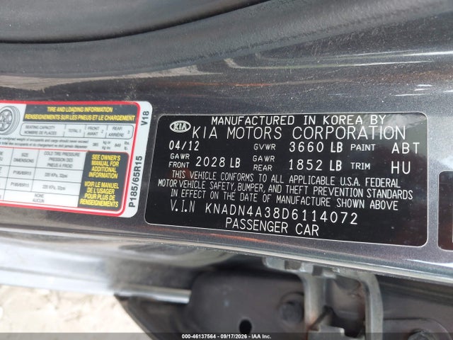 Aukcja sprzedaży 2013 Kia Rio Ex, vin: KNADN4A38D6114072, numer aukcji: 46137564