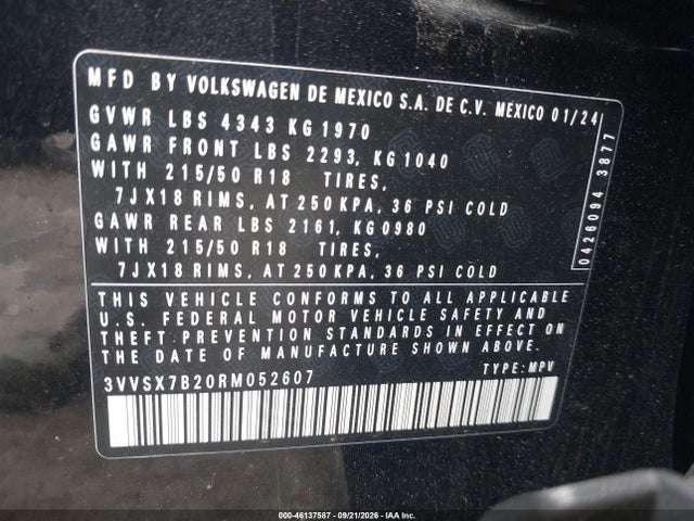 Продаж на аукціоні авто 2024 Volkswagen Taos 1.5t Se, vin: 3VVSX7B20RM052607, номер лоту: 46137587