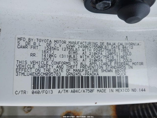 Aukcja sprzedaży 2012 Toyota Tacoma Base V6, vin: 3TMLU4EN5CM095783, numer aukcji: 46137607