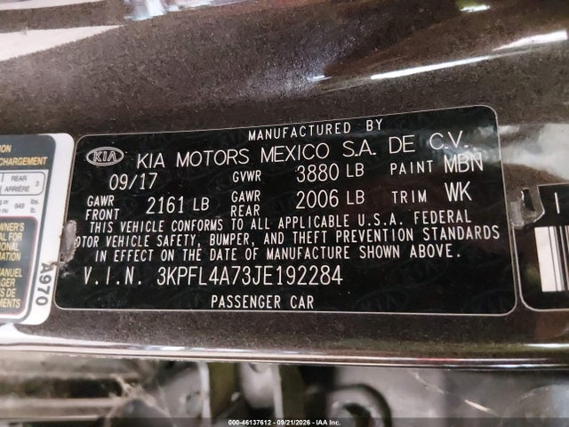 Продажа на аукционе авто 2018 Kia Forte Lx, vin: 3KPFL4A73JE192284, номер лота: 46137612