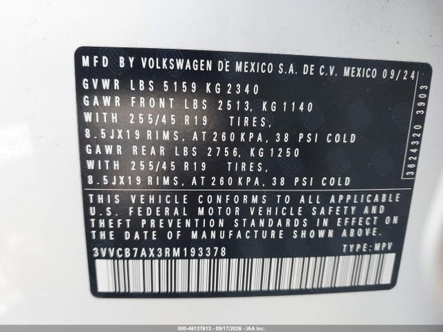 2024 Volkswagen Tiguan 2.0t Se R-line Black მანქანა იყიდება აუქციონზე, vin: 3VVCB7AX3RM193378, აუქციონის ნომერი: 46137613