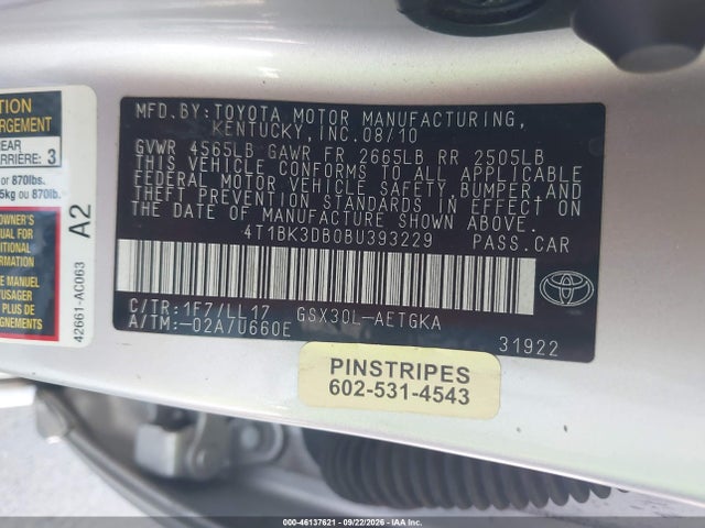 Продаж на аукціоні авто 2011 Toyota Avalon, vin: 4T1BK3DB0BU393229, номер лоту: 46137621