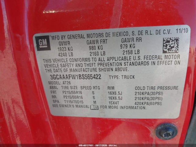 Aukcja sprzedaży 2011 Chevrolet Hhr Panel Ls, vin: 3GCAAAFW1BS565422, numer aukcji: 46137651
