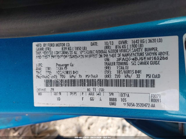 46137675 :رقم المزاد ، 3FADP4BJ9EM165288 vin ، 2014 Ford Fiesta Se مزاد بيع