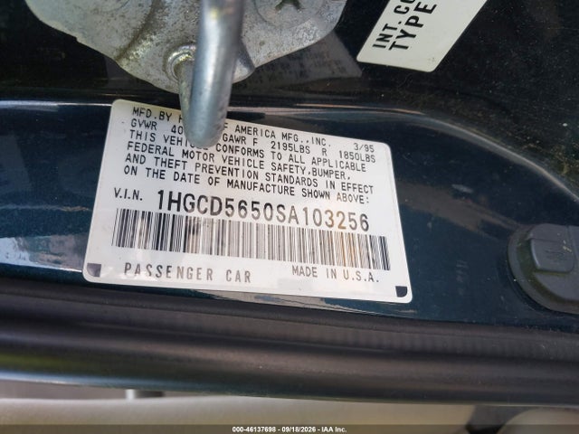 Aukcja sprzedaży 1995 Honda Accord Ex, vin: 1HGCD5650SA103256, numer aukcji: 46137698