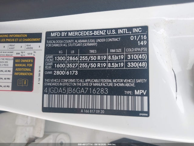 4JGDA5JB6GA716283 Mercedes-Benz GLE 350