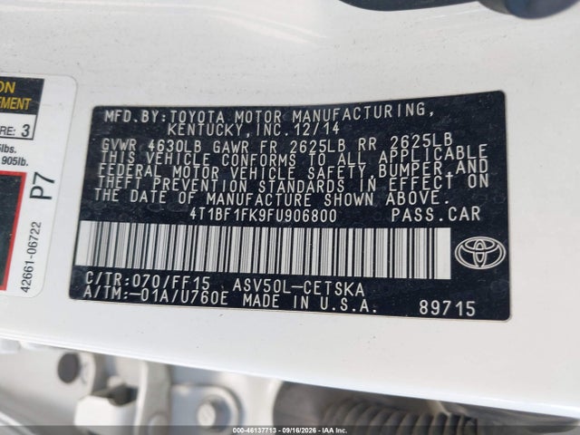 4T1BF1FK9FU906800 Toyota CAMRY SE