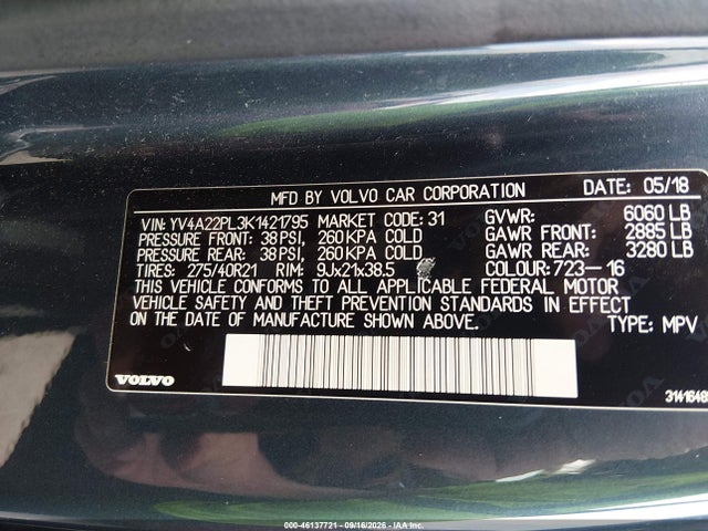 Aukcja sprzedaży 2019 Volvo Xc90 T6 Inscription, vin: YV4A22PL3K1421795, numer aukcji: 46137721