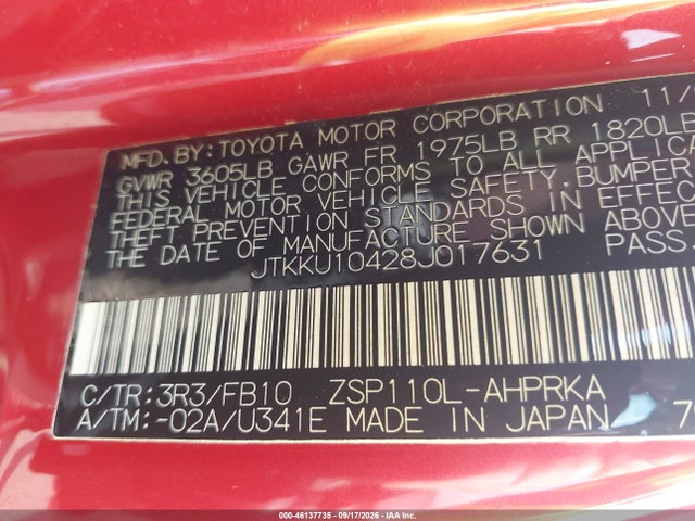 2008 Scion Xd მანქანა იყიდება აუქციონზე, vin: JTKKU10428J017631, აუქციონის ნომერი: 46137735